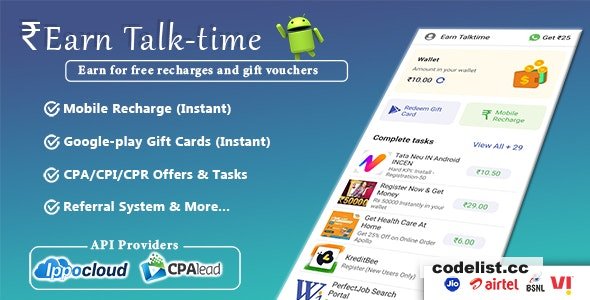 Earn Talk time v1.0 - Mobile Top-up, Redeem Codes, Recharge Plans, Have Your Own Recharge App